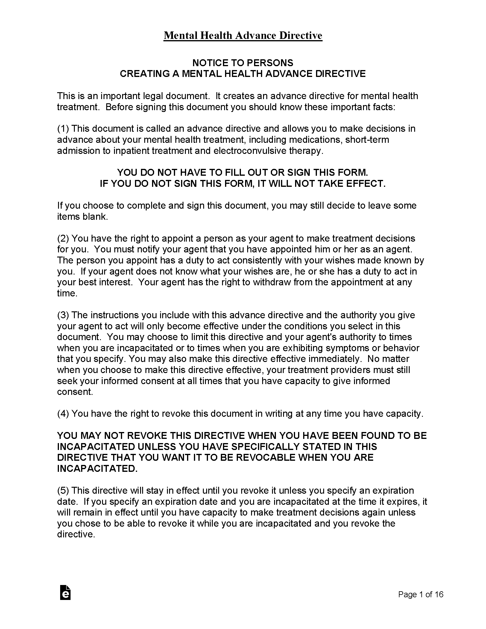 Free Washington Advance Directive Form PDF EForms