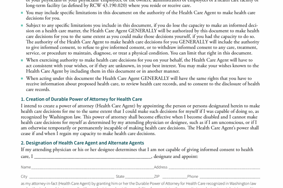 Free Washington Advance Directive Form PDF EForms