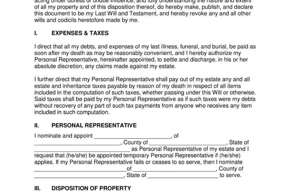 Free Washington Last Will And Testament Template PDF Word EForms