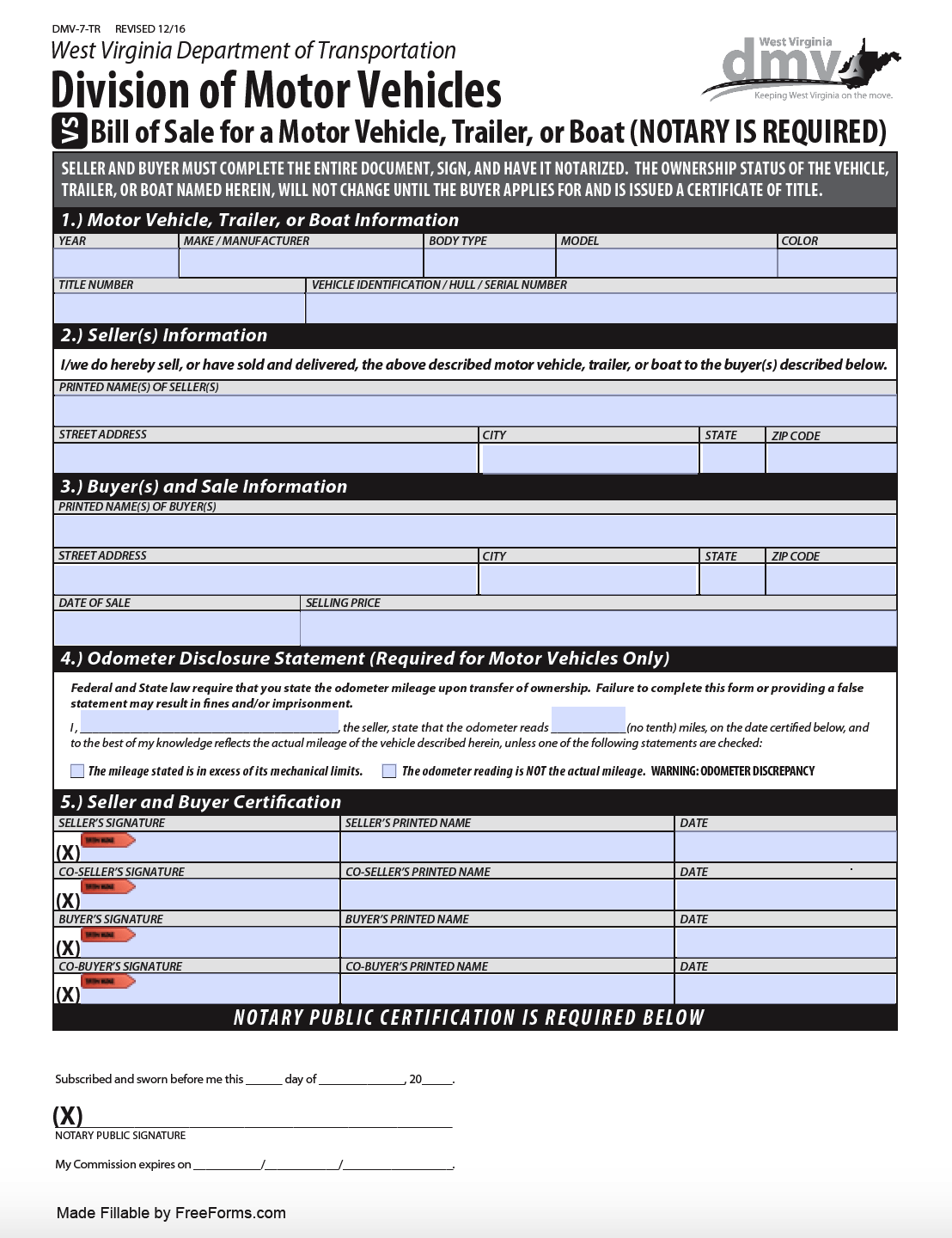Free West Virginia Bill Of Sale Forms PDF