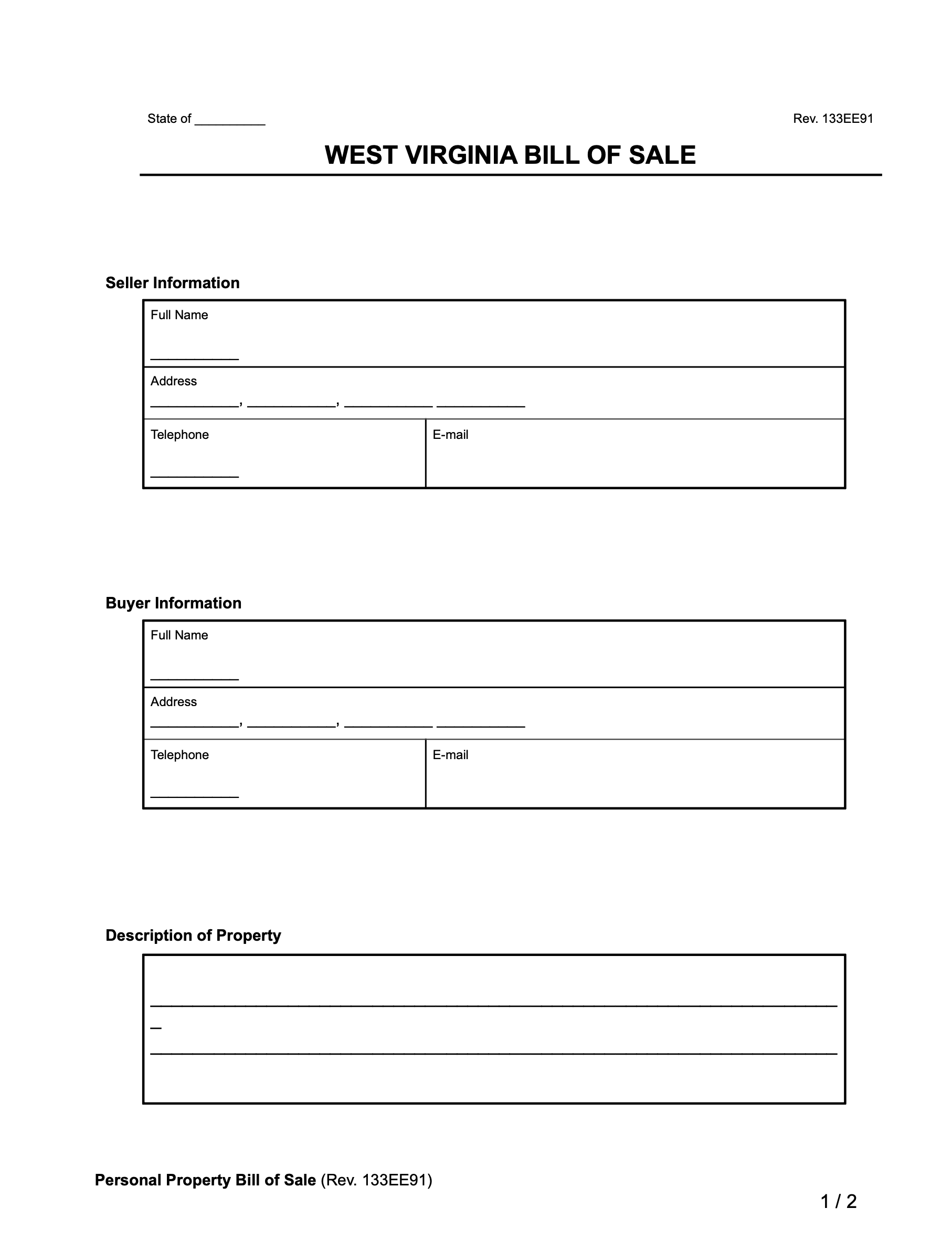 Free West Virginia Bill Of Sale Forms PDF U0026 Word