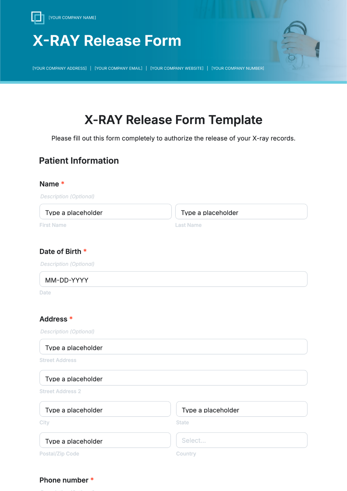 Free X RAY Release Form Template To Edit Online