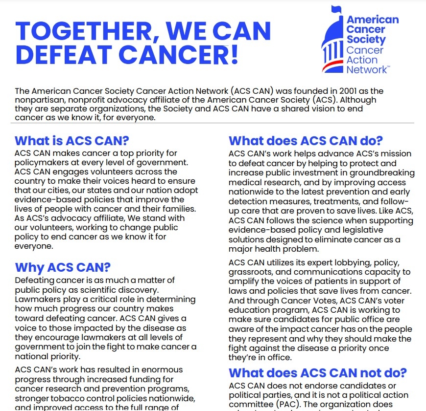 Fundraising Resources American Cancer Society Cancer Action Network