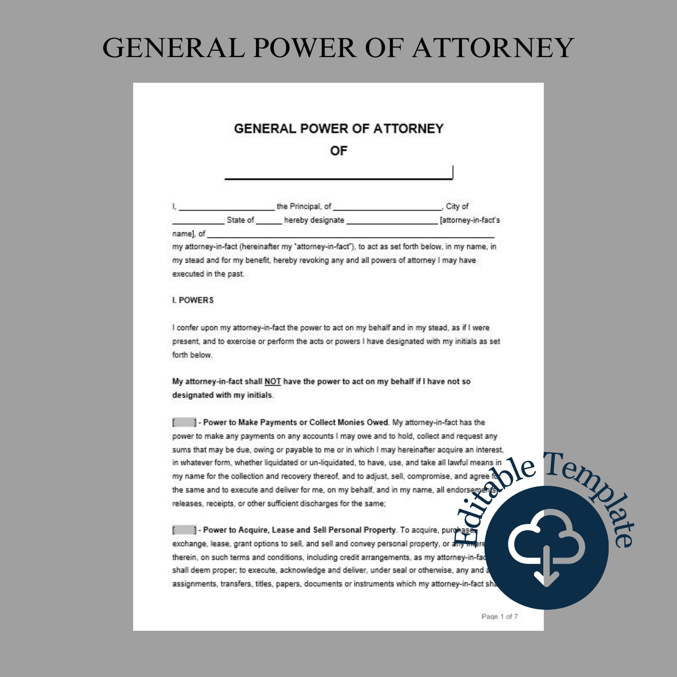 General Power Of Attorney Form Template POA Template General MS Word Google Doc Printable Editable Instant Download Etsy Australia