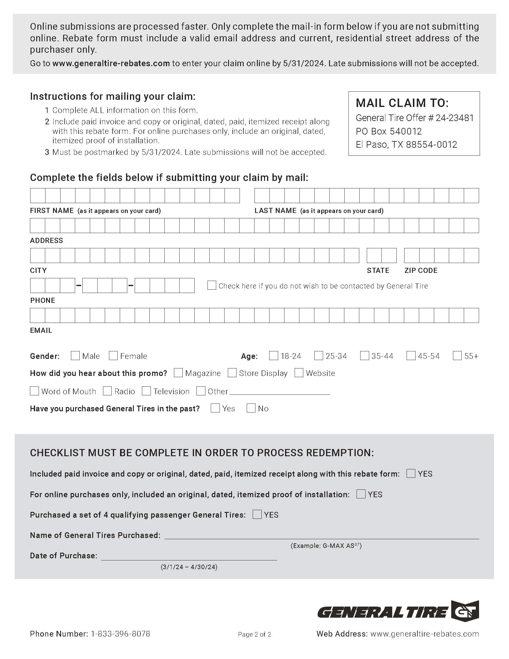 General Tire Rebate March April 2024 70 Car X