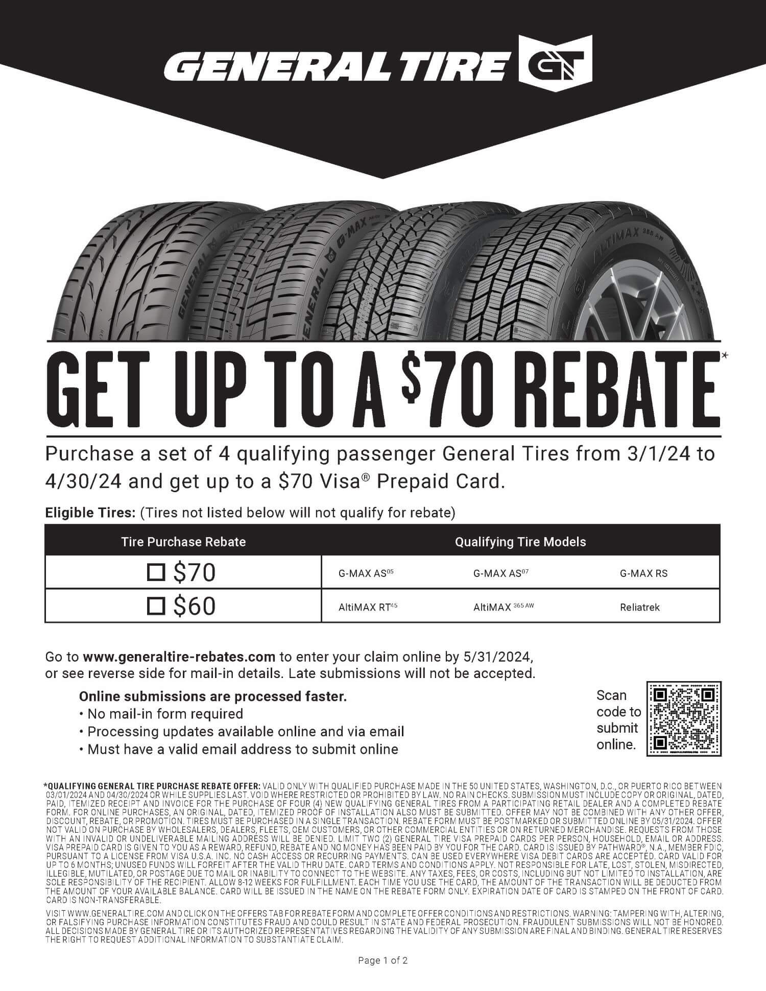 General Tire Rebate March April 2024 70 Car X