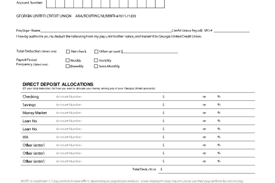 Georgia United Credit Union Direct Deposit Form Fill Online Printable Fillable Blank