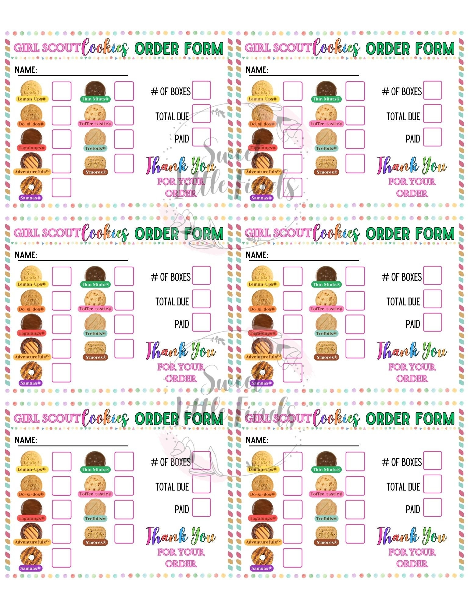 Girl Scout Cookies LBB 2025 Printable Order Form Girl Scout 