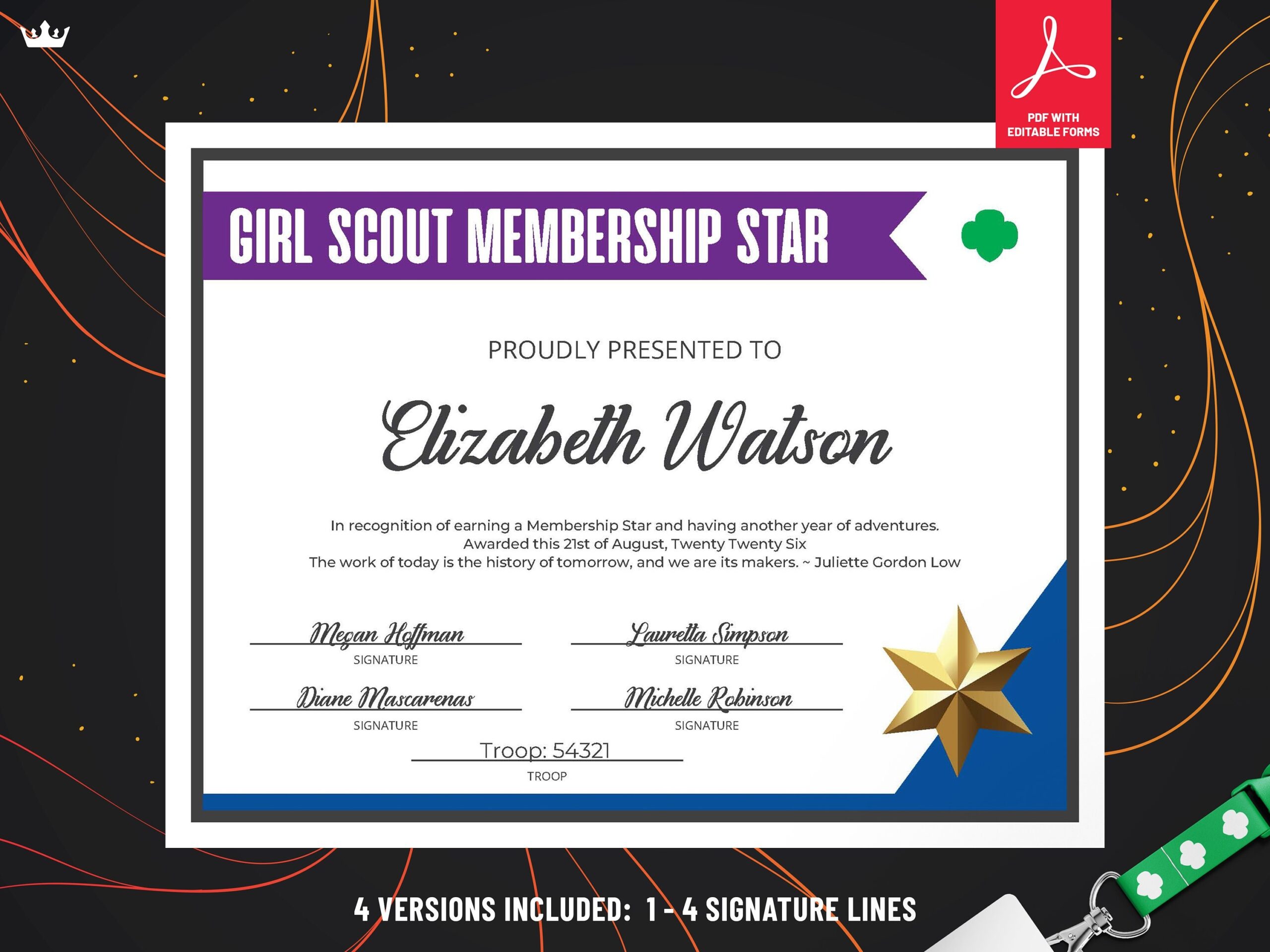 Girl Scout Membership Star Certificate PDF Template Etsy