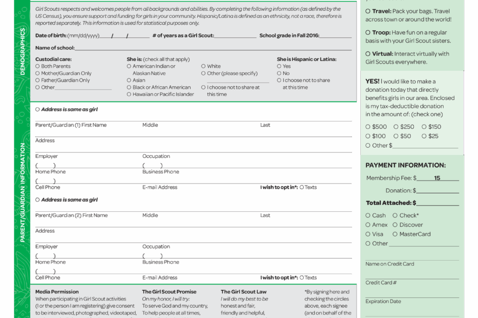 Girl Scout Registration Form Printable allbusinesstemplates