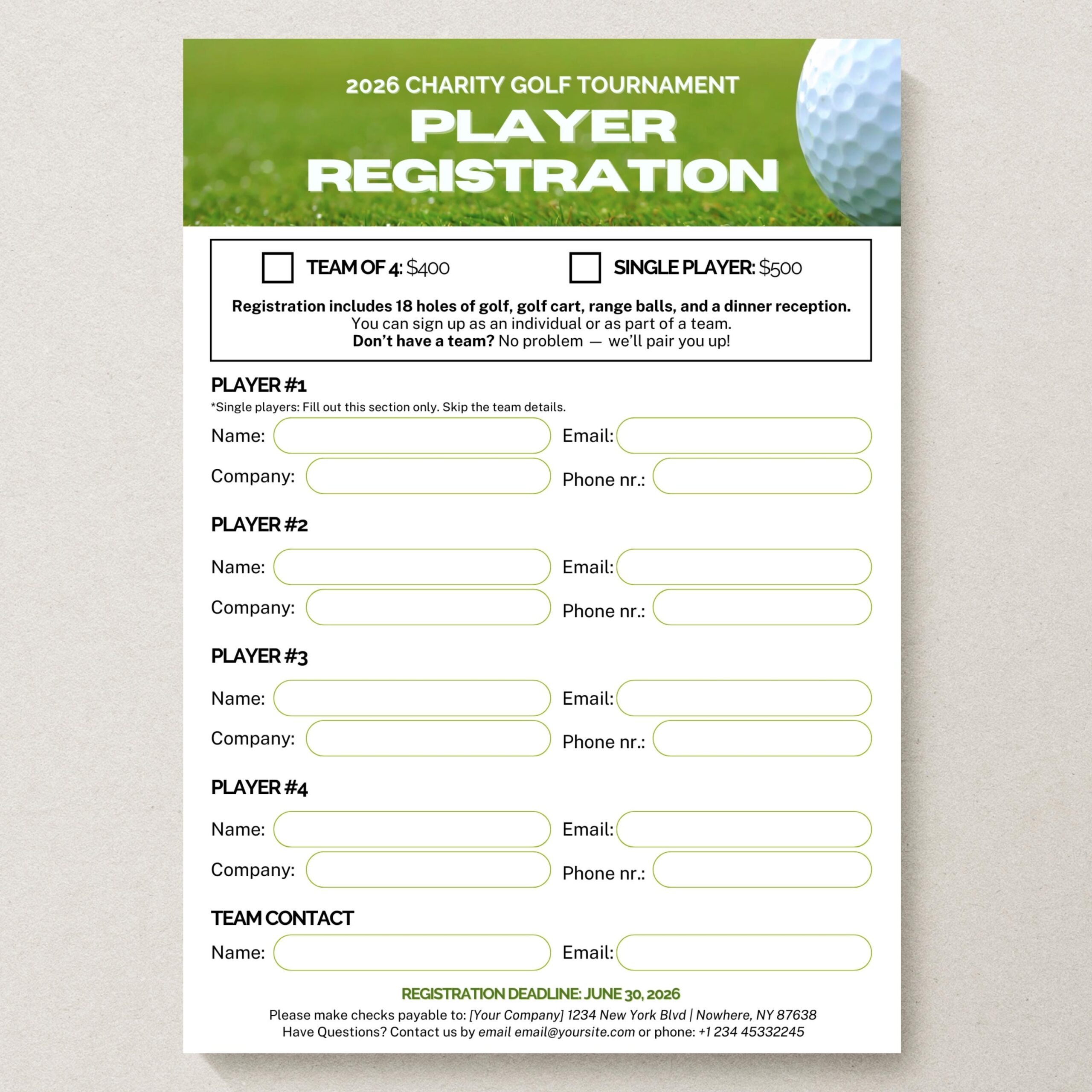 Golf Tournament Player Registration Form Canva Template Editable Sign up Sheet Charity Golf Event Form Printable Instant Download DOC15 Etsy