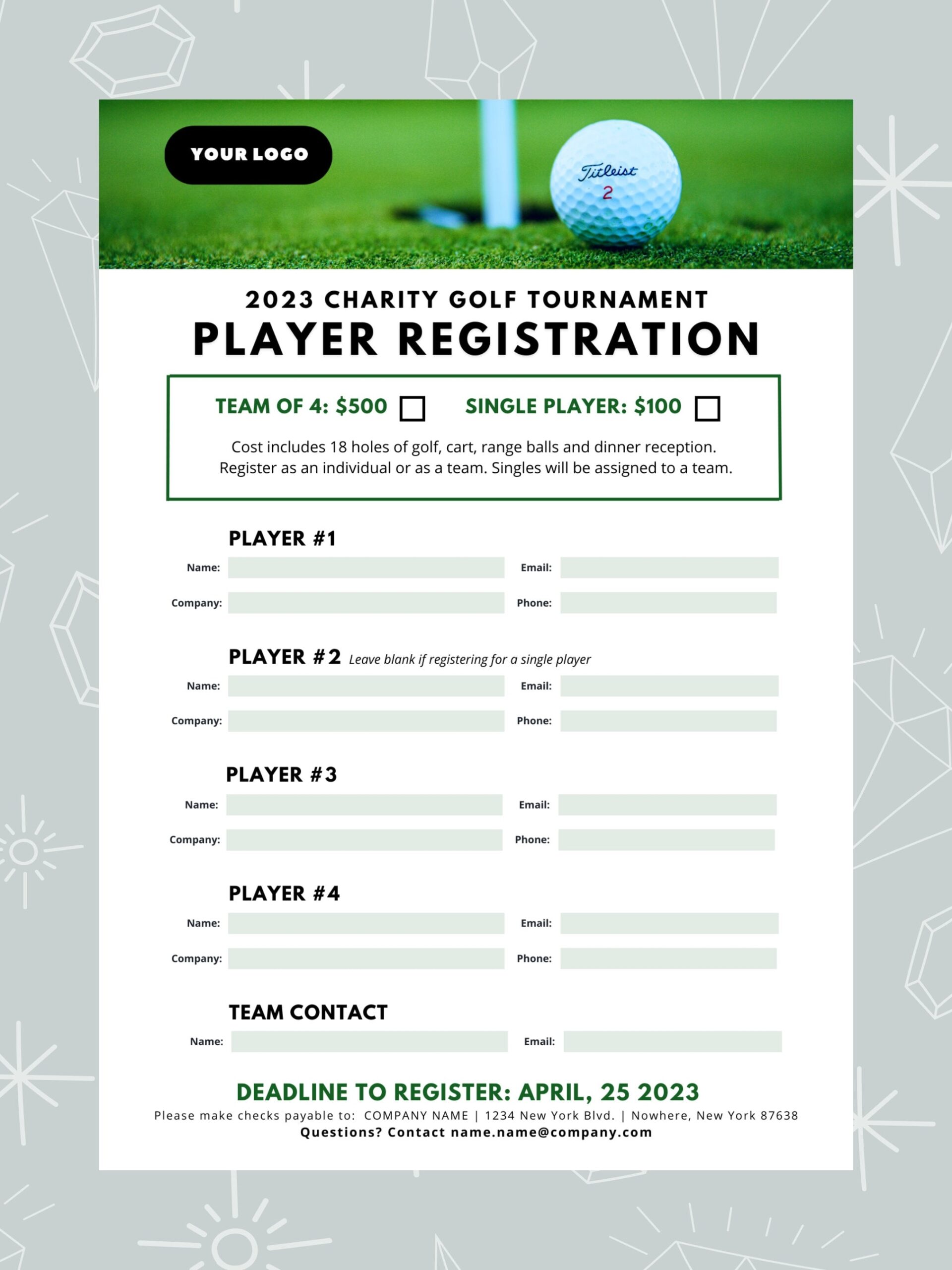 Golf Tournament Player Registration Form Editable Canva Template digital Download Etsy