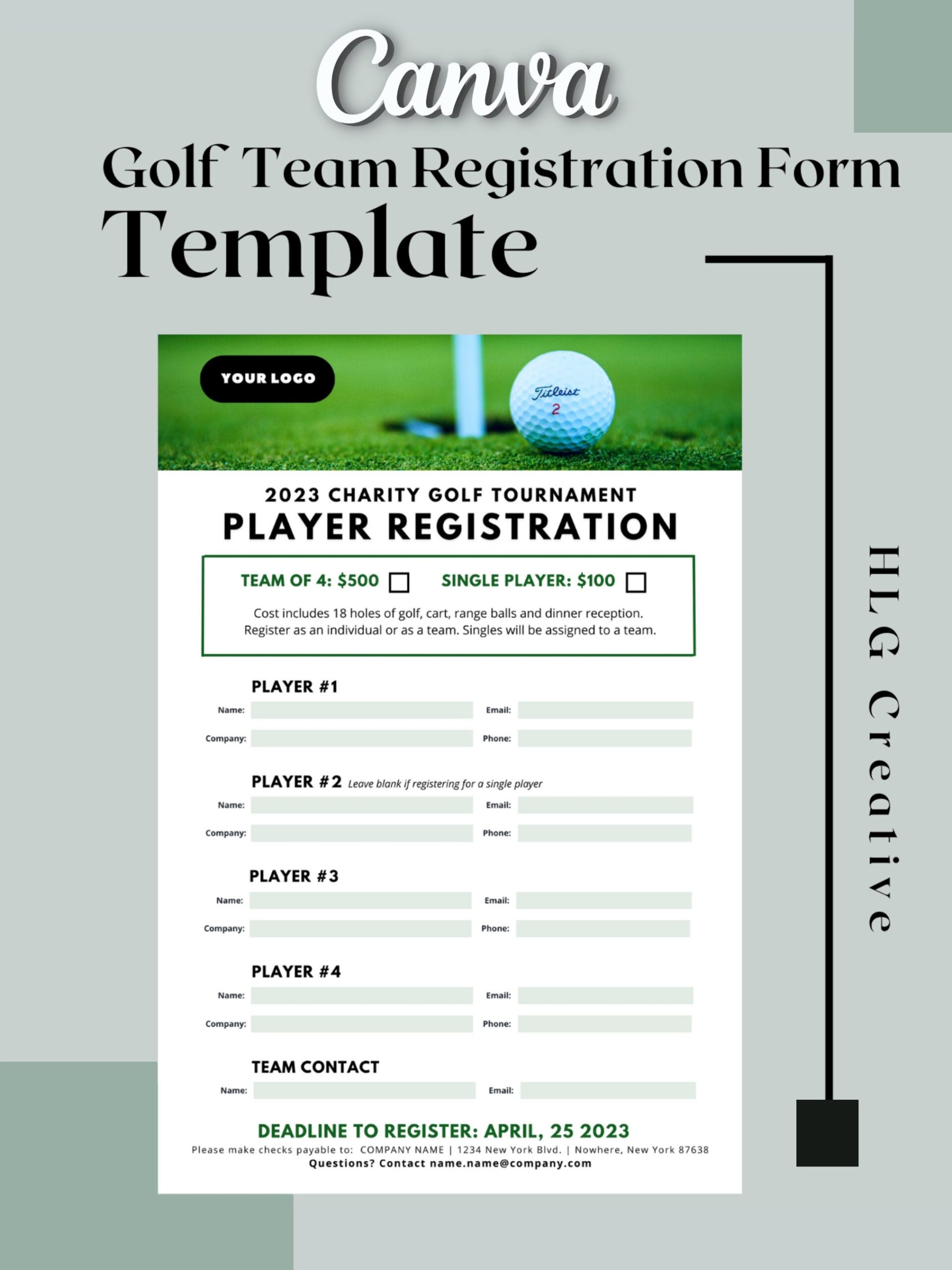 Golf Tournament Player Registration Form Editable Canva Template digital Download Etsy