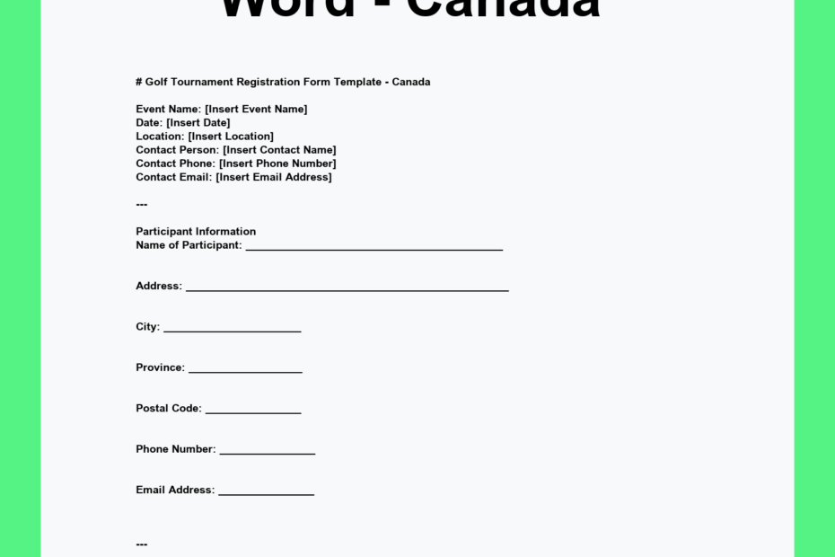 Golf Tournament Registration Form Template Word Canada