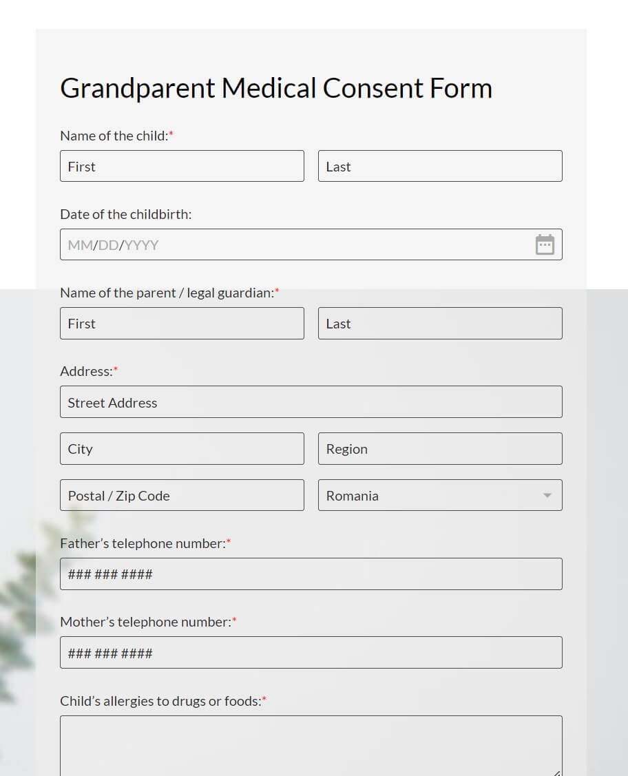 Grandparent Medical Consent Form Template 123FormBuilder