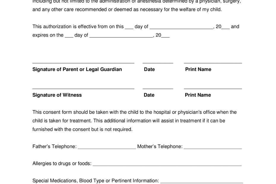 Grandparents Medical Consent Form Minor Child EForms