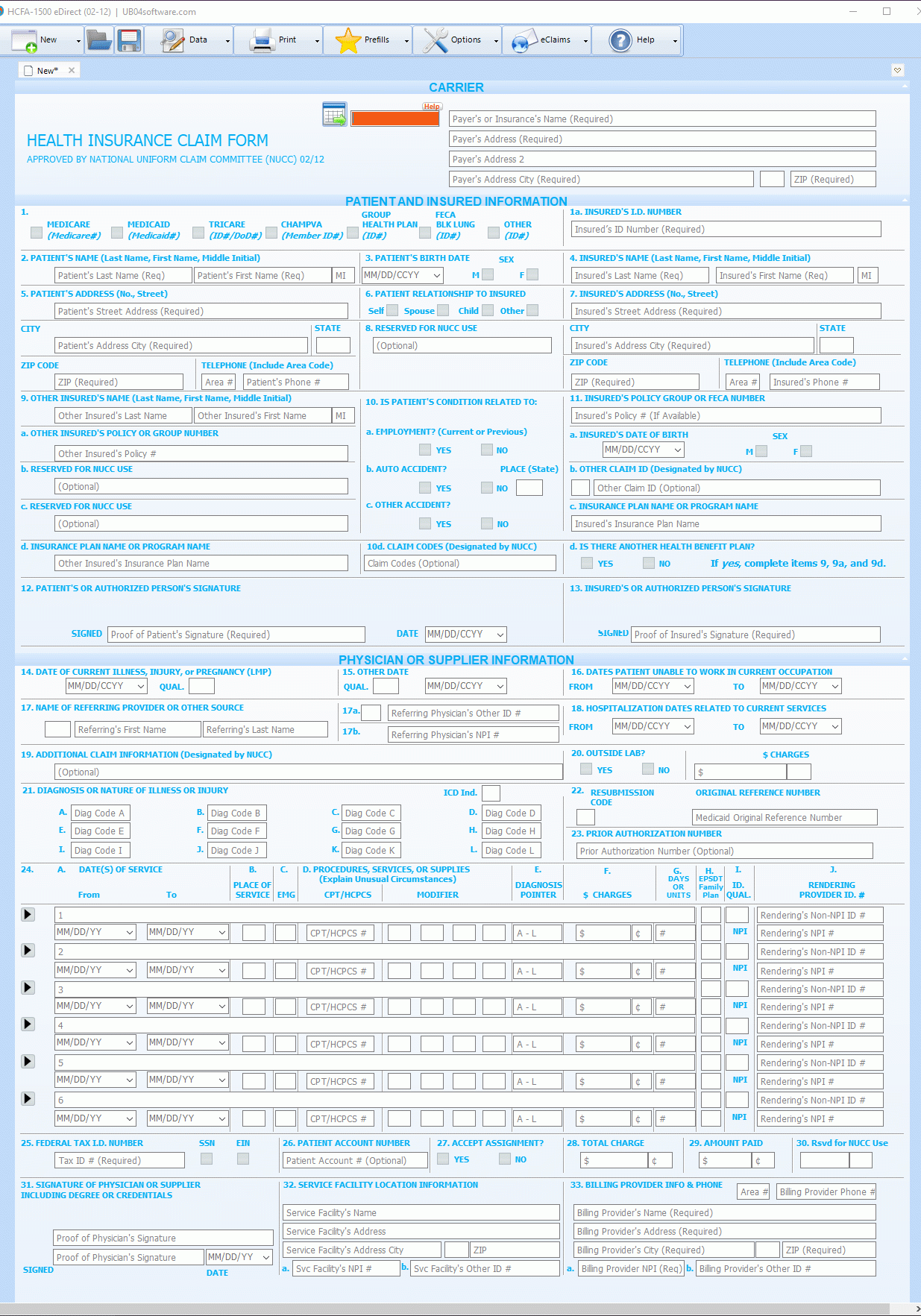 HCFA 1500 Fill U0026 Print Medical Billing Form Software