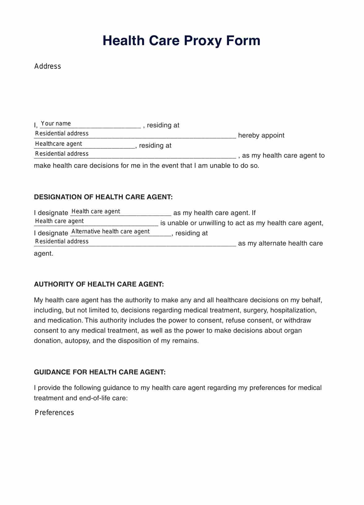 Health Care Proxy Form U0026 Example Free PDF Download