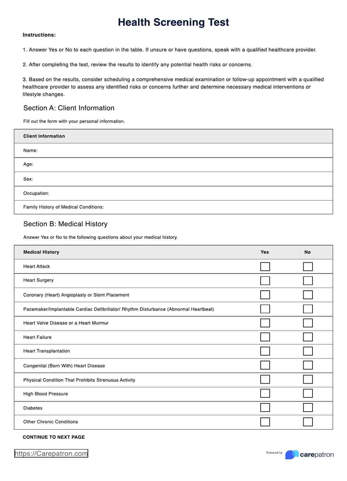 Health Screening Form U0026 Template Free PDF Download