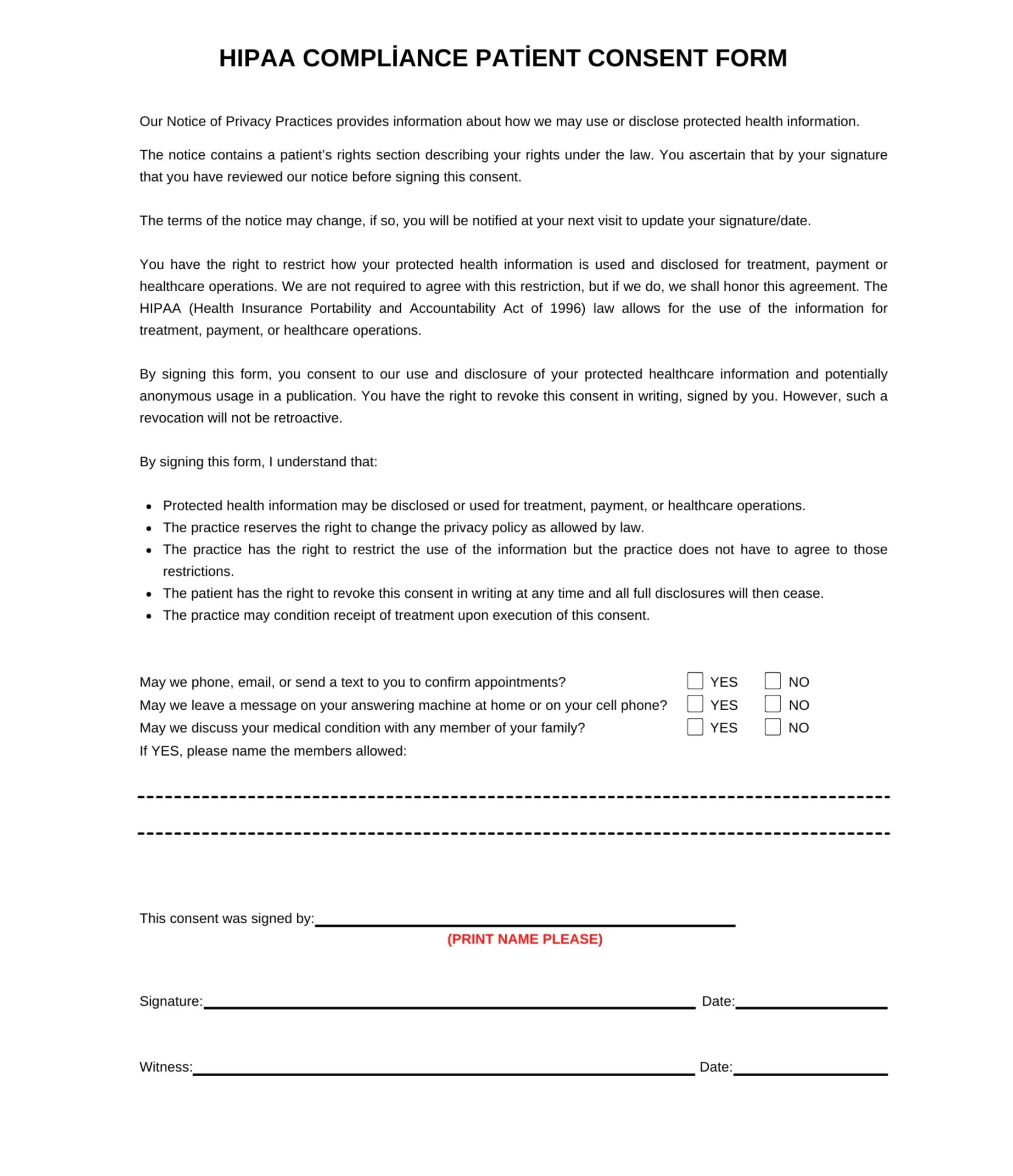 HIPAA Consent Form Template Printable HIPAA Compliance Patient Consent Form Medical Consent New Patient Form Digital Download Etsy