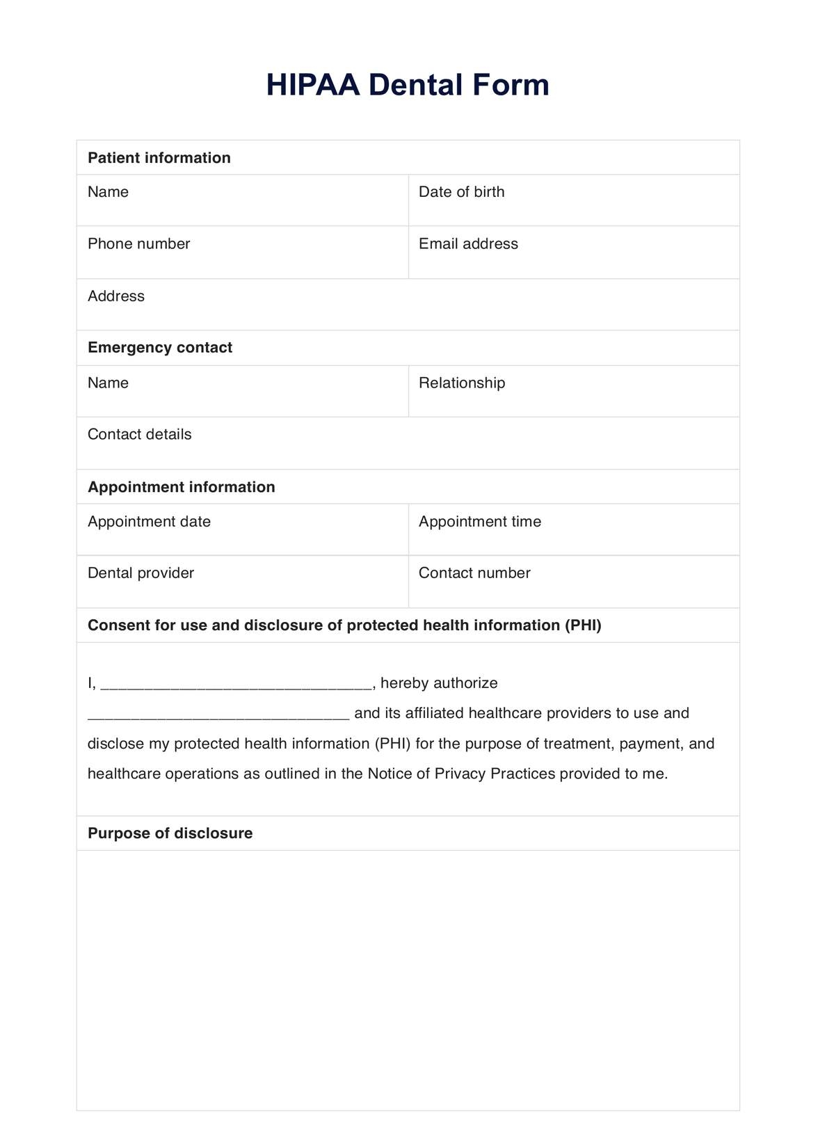 HIPAA Dental Form