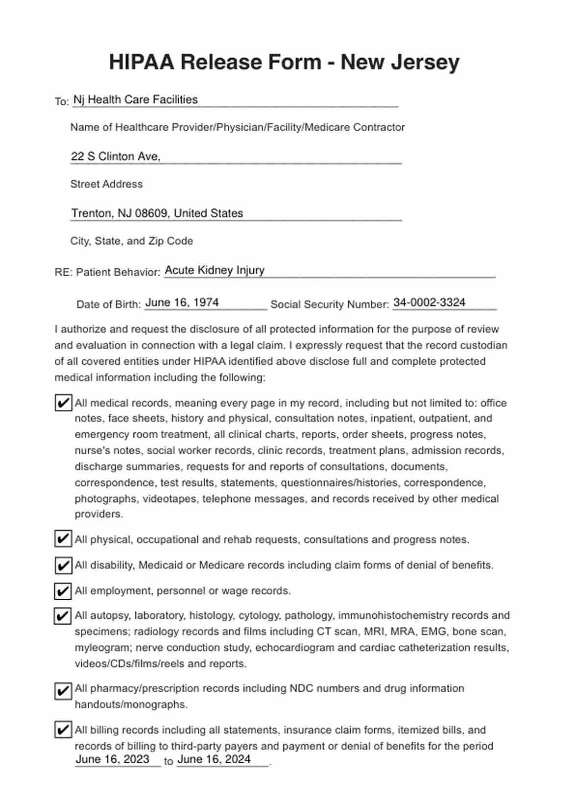 HIPAA Release Form New Jersey U0026 Example Free PDF Download