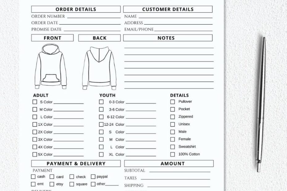 Hoodie Order Form Template I Editable Canva Invoice Template I T