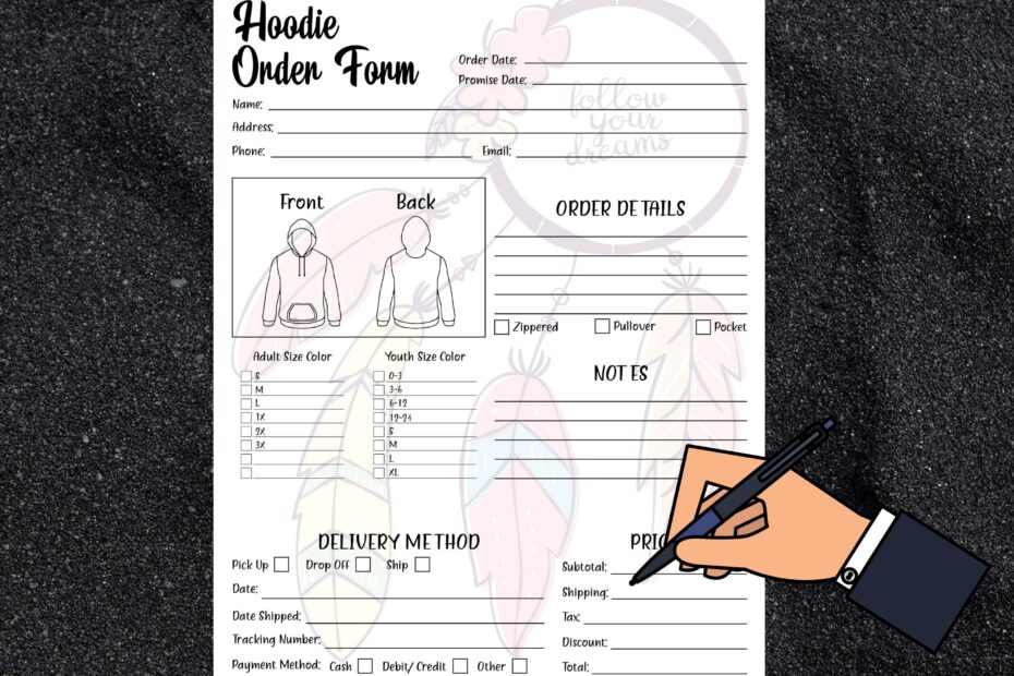 Hoodie Order Form Template Printable Custom Hoodie Order Form Order Form For Crafters Order Form Template Instant Digital Download Etsy
