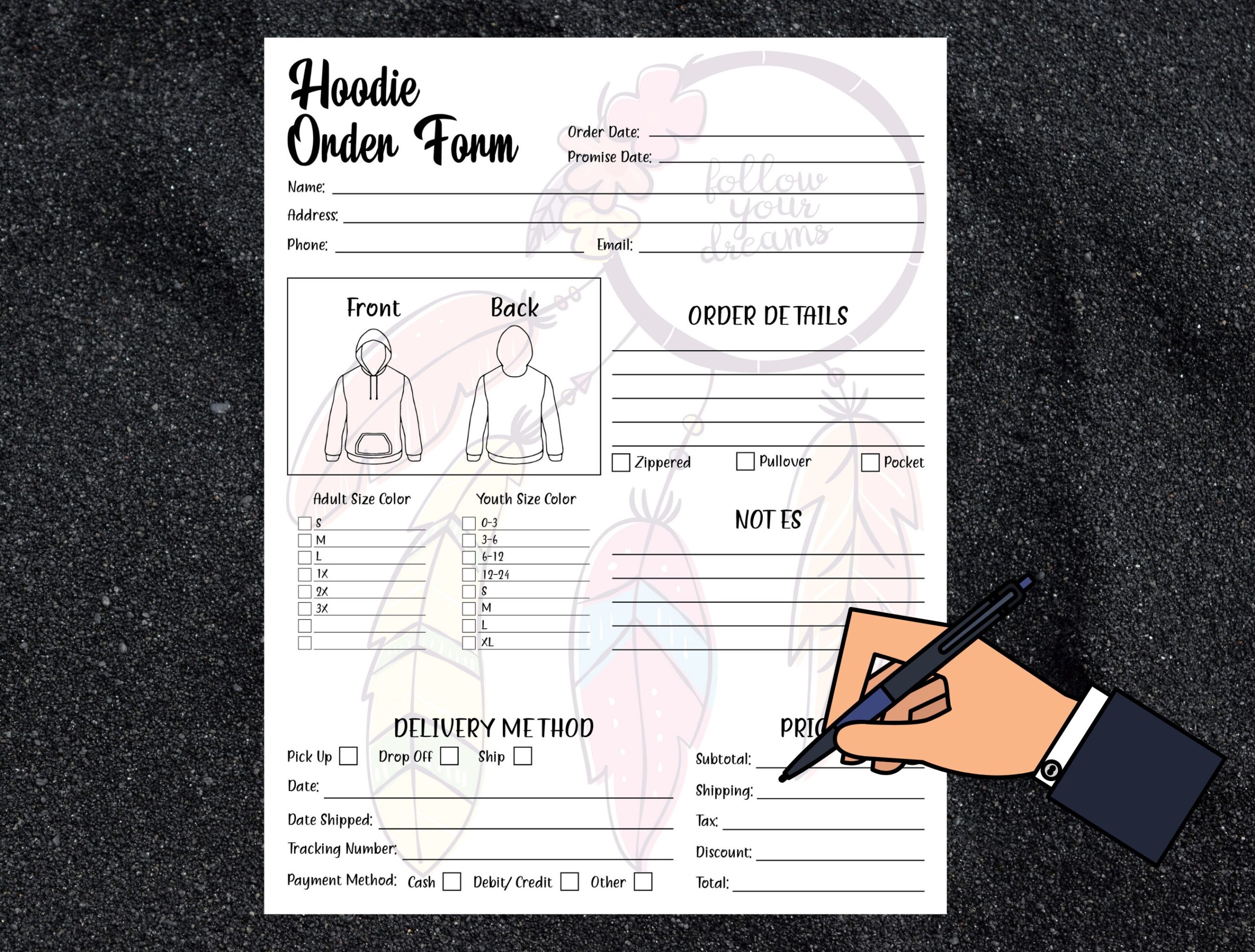 Hoodie Order Form Template Printable Custom Hoodie Order Form Order Form For Crafters Order Form Template Instant Digital Download Etsy