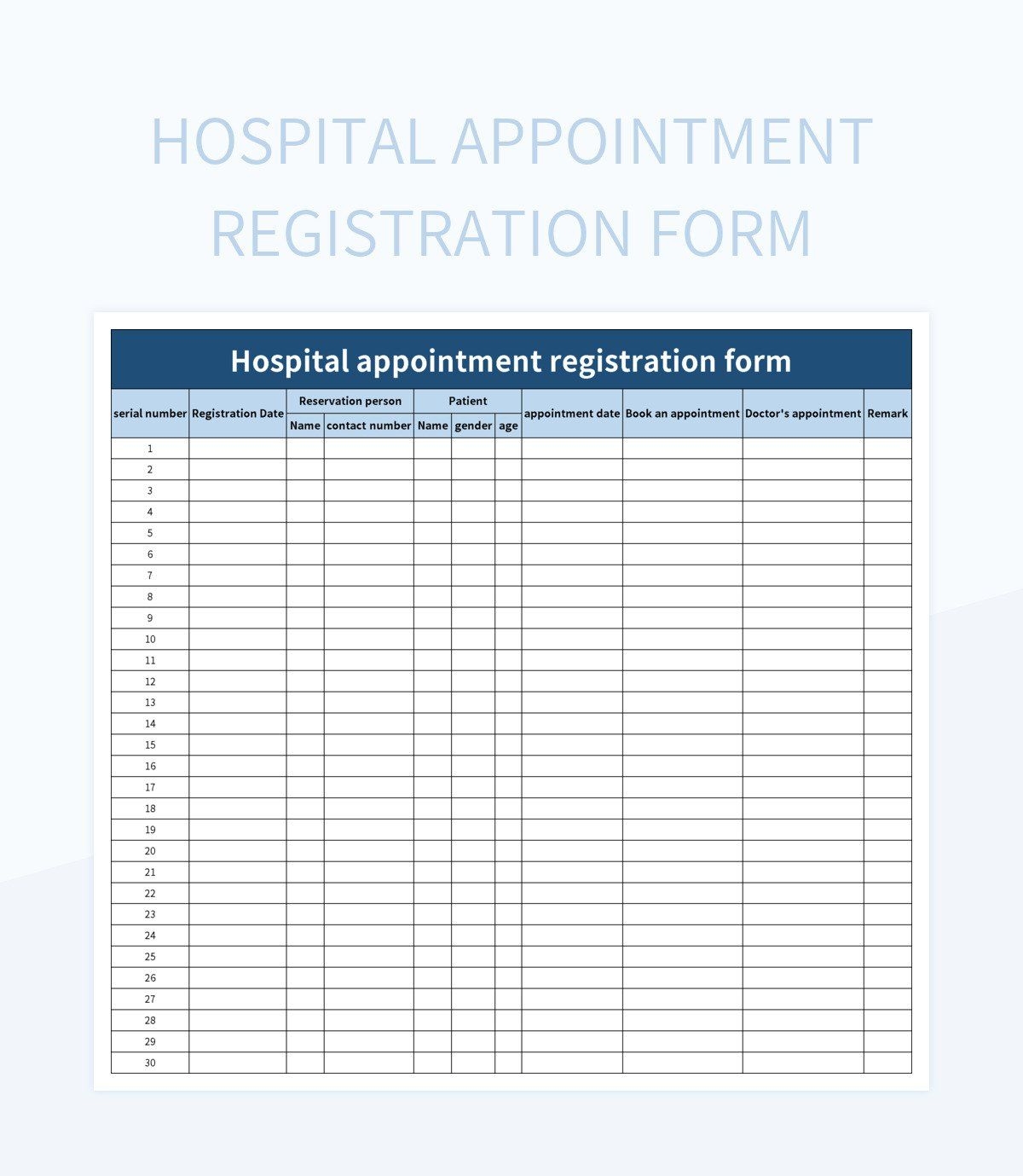 Hospital Appointment Registration Form Excel Template And Google Sheets File For Free Download Slidesdocs