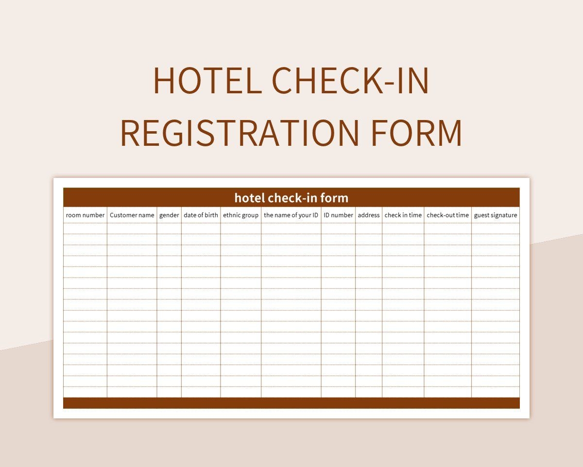 Hotel Check in Registration Form Excel Template And Google Sheets 