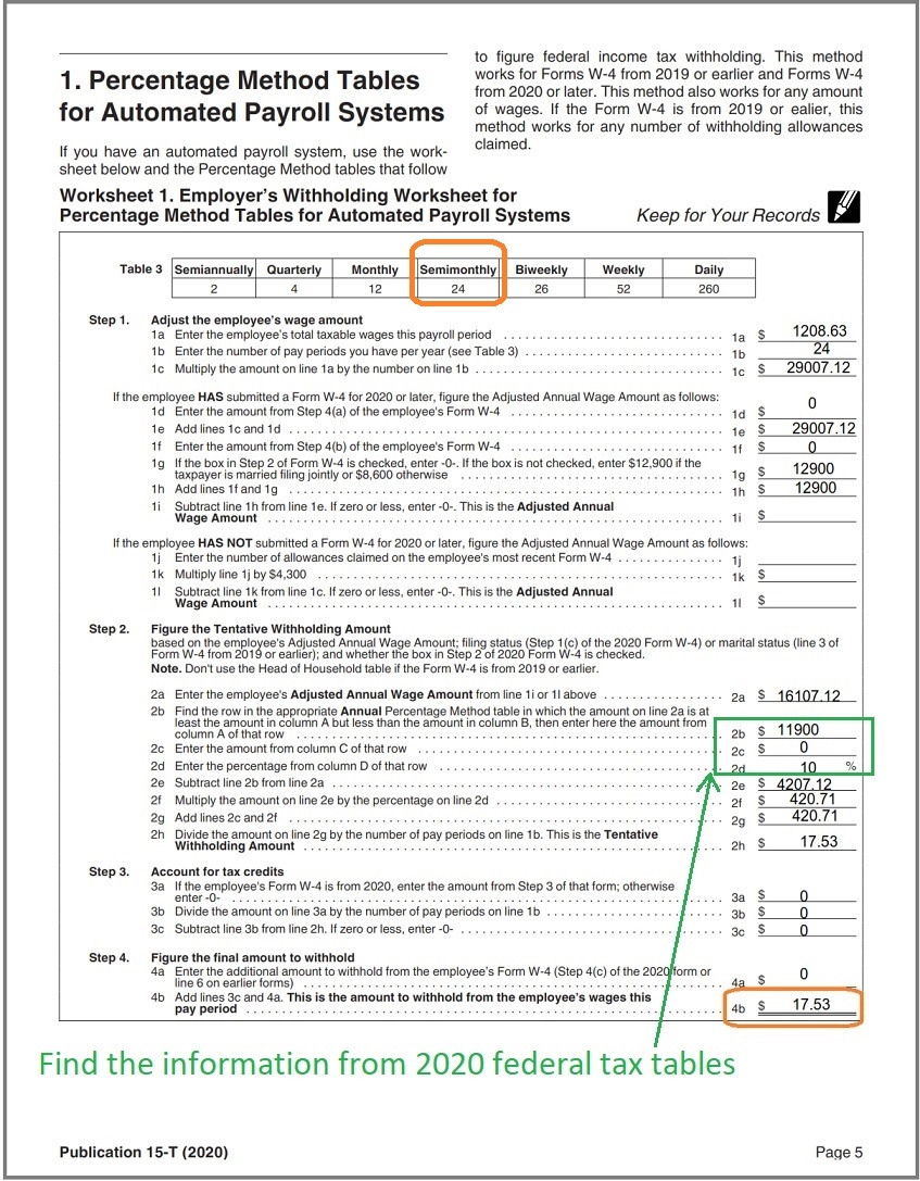 How To Calculate 2020 Federal Income Withhold Manually With New 2020 W4 Form