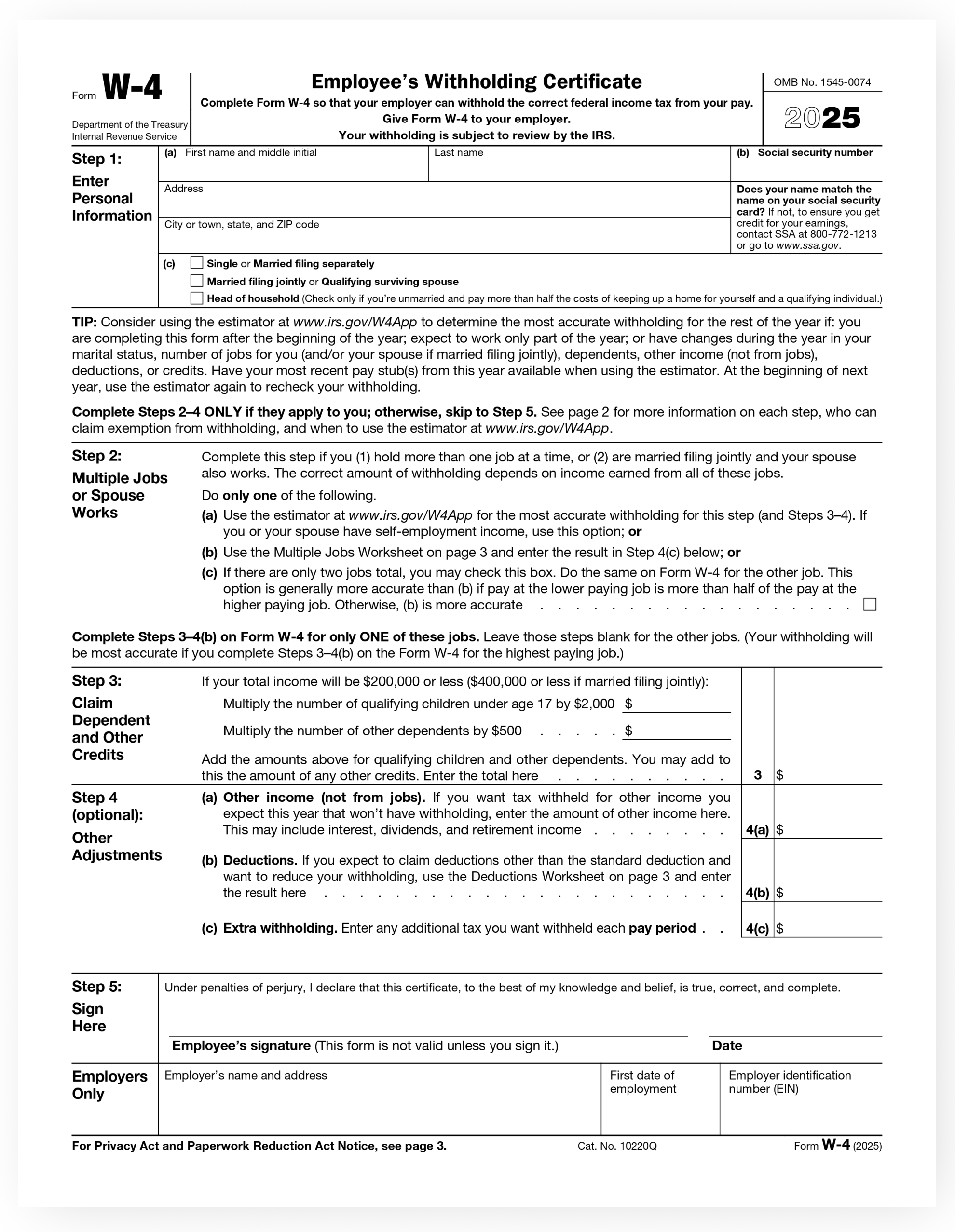 How To Fill Out IRS W4 Form 2025 PDF PDF Expert