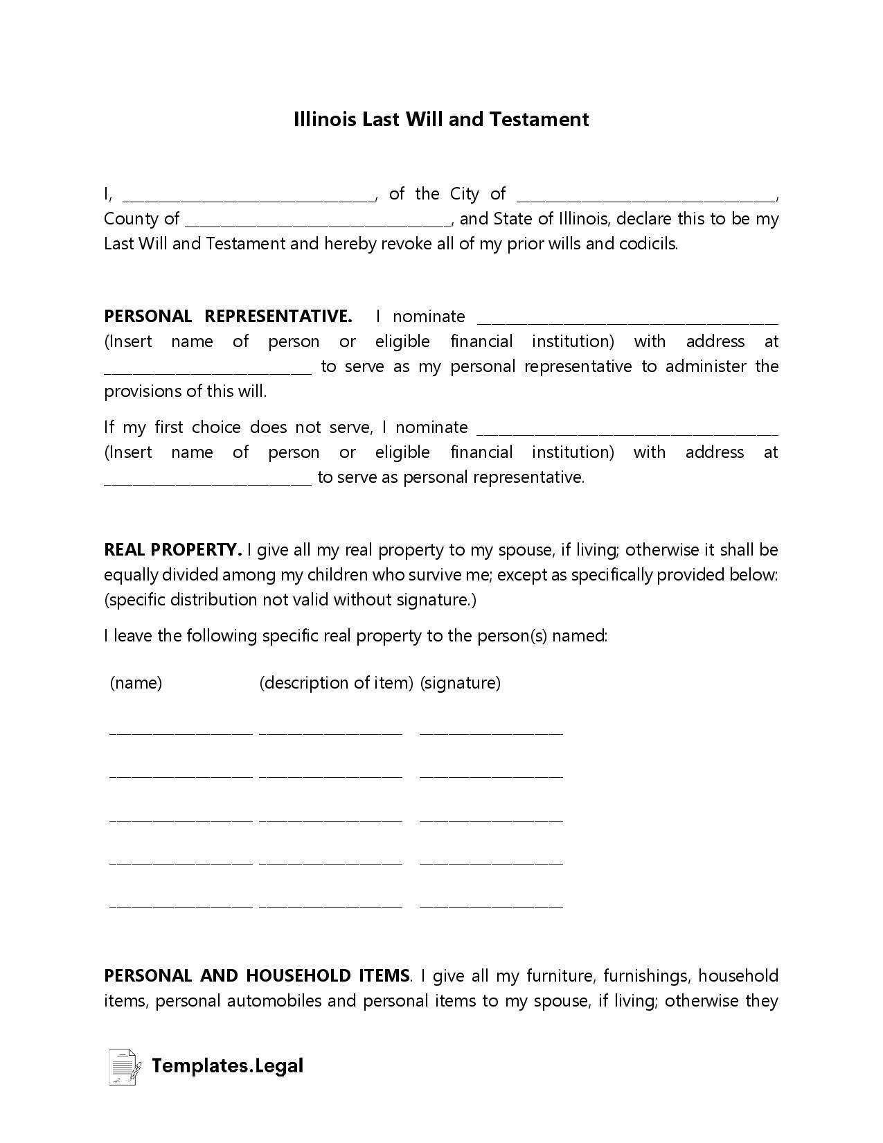Illinois Last Will And Testament Templates Free Word PDF ODT 