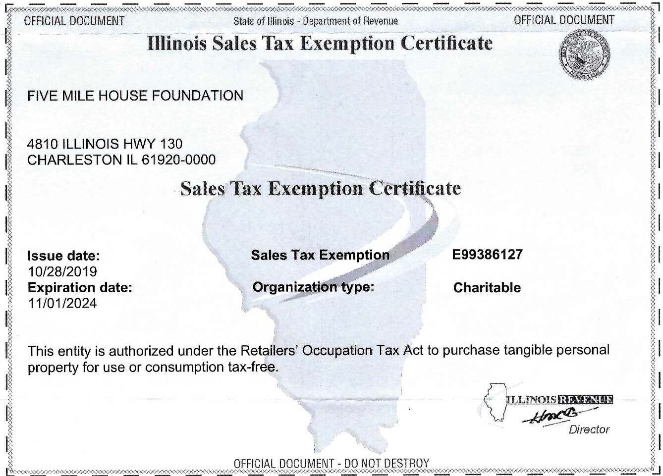 Illinois Sales Tax Exempt Form