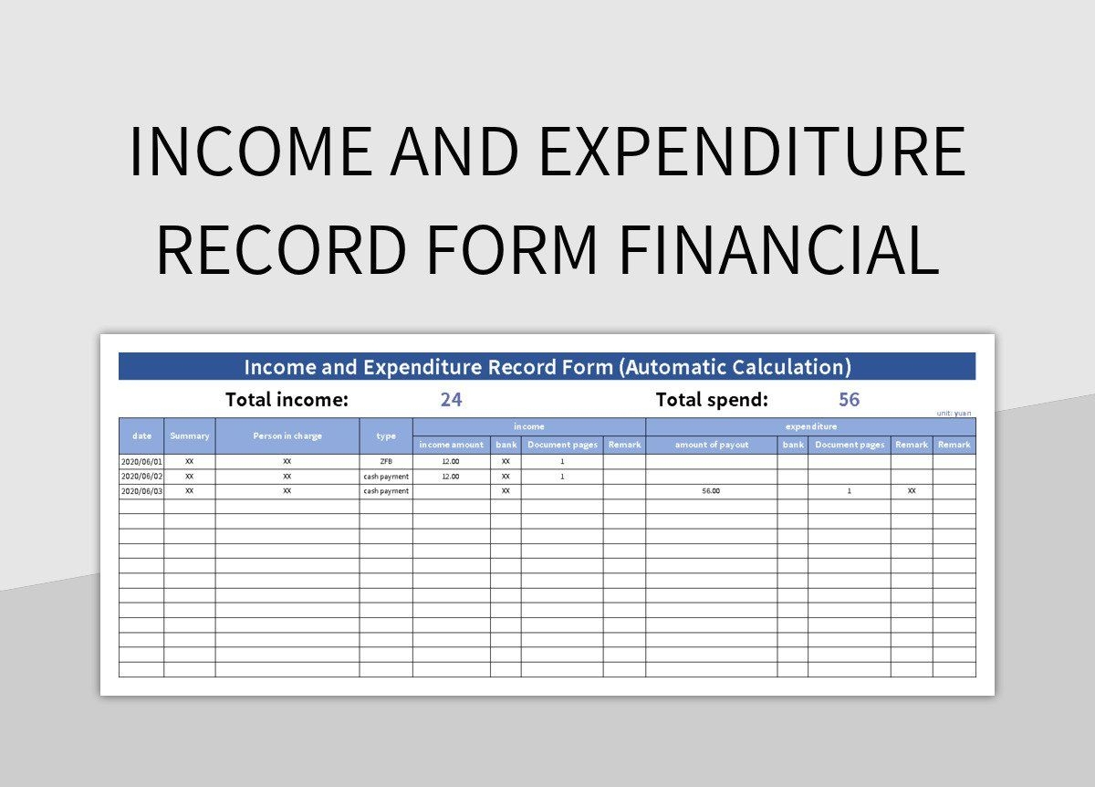 Income And Expenditure Record Form Financial Excel Template And 