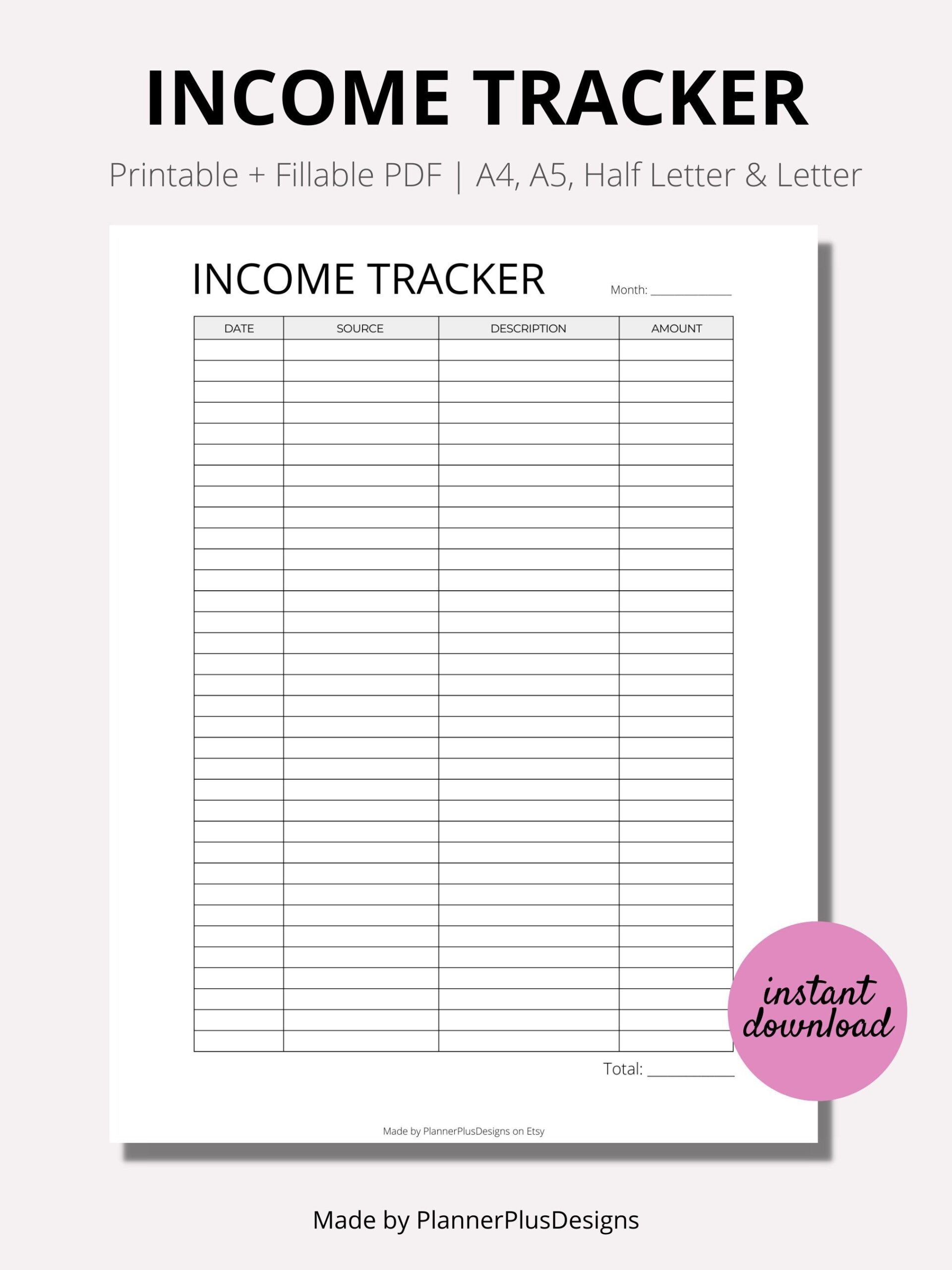 Income Tracker Printable Income Log Monthly Income Tracker Personal Finance Tracker Financial Planner Insert PDF A4 A5 Half LETTER Etsy