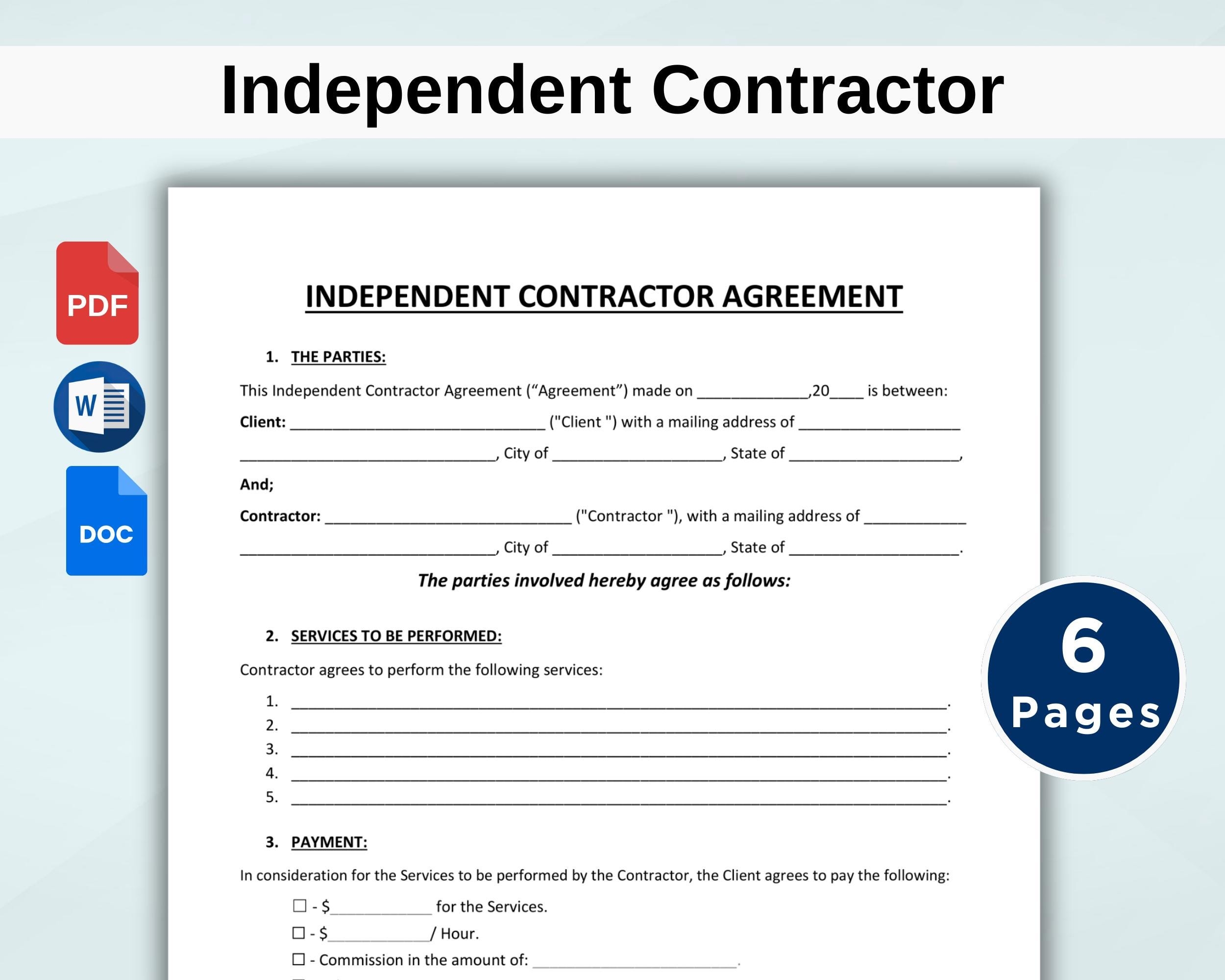 Independent Contractor Agreement Template Editable Business 