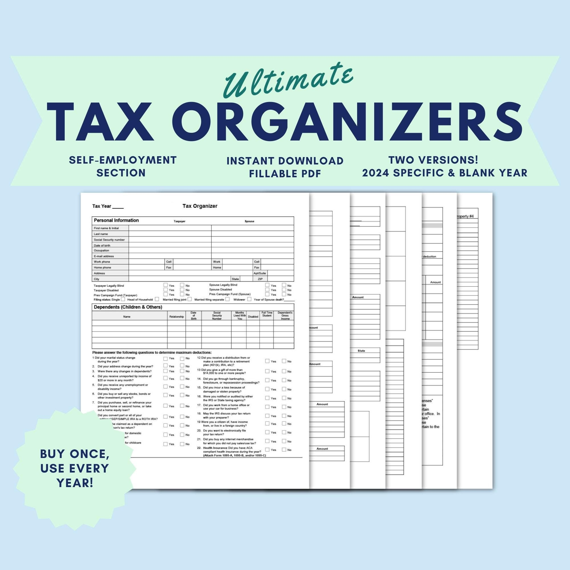 Individual Income Tax Organizers 2024 Specific Version U0026 Blank 