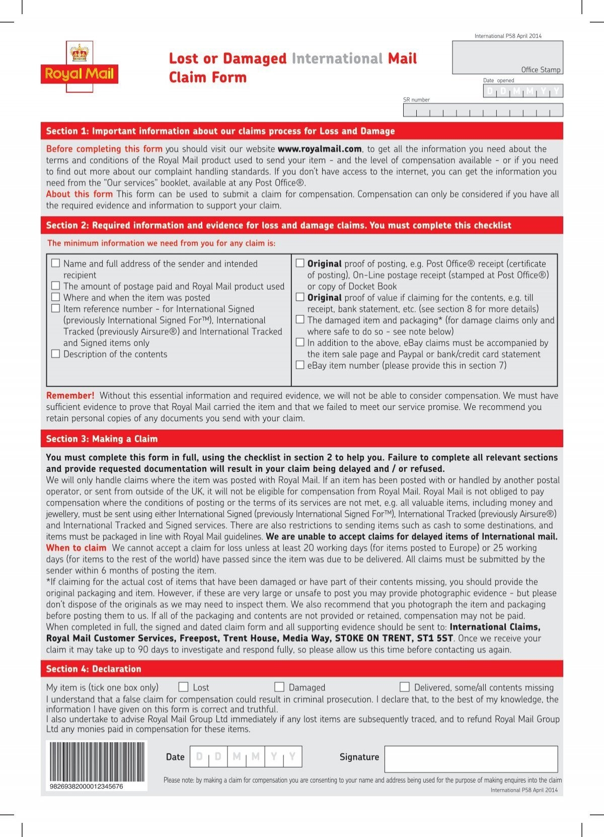 International Claims Form Royal Mail