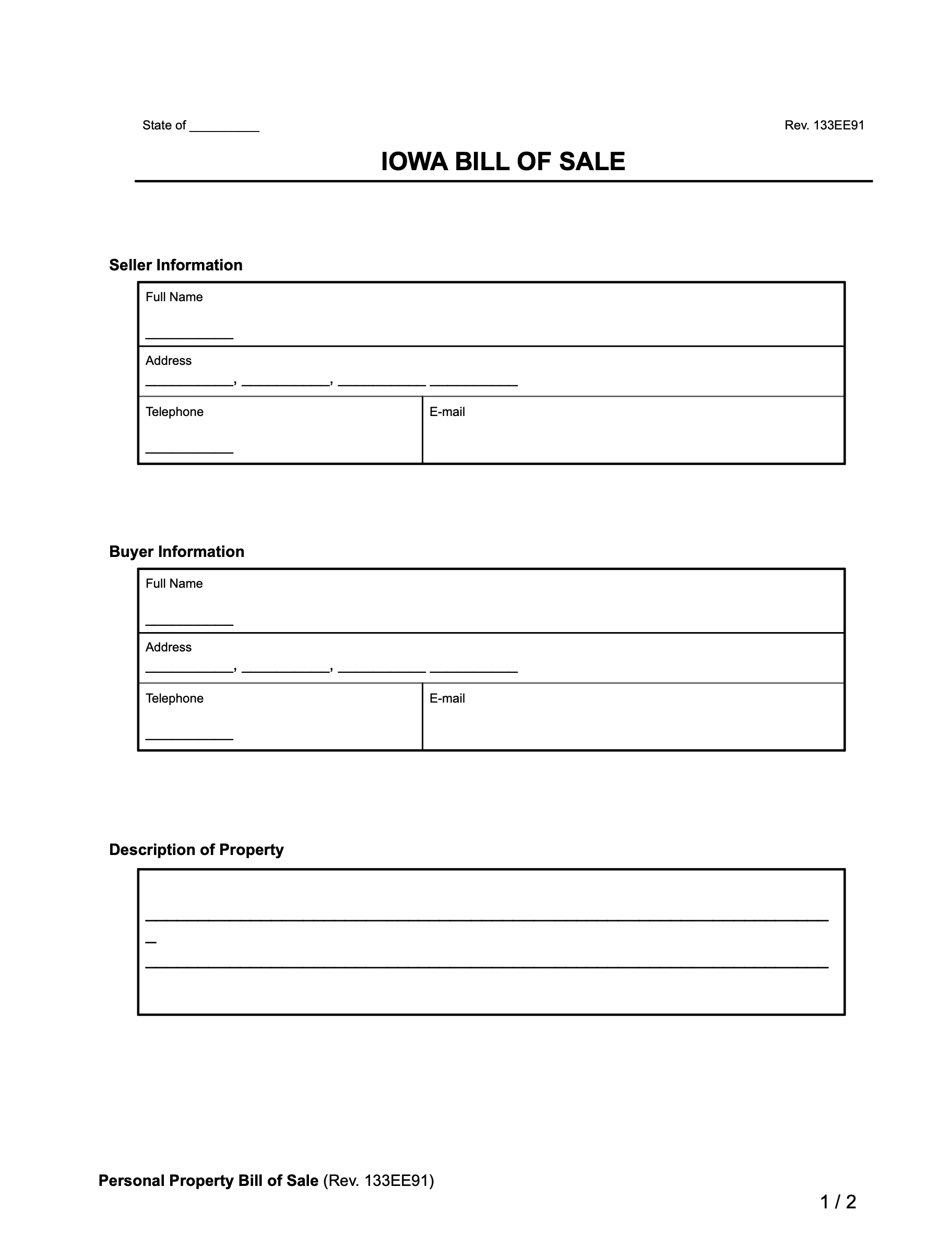 Iowa Bill Of Sale Forms PDF U0026 Word Legal Templates