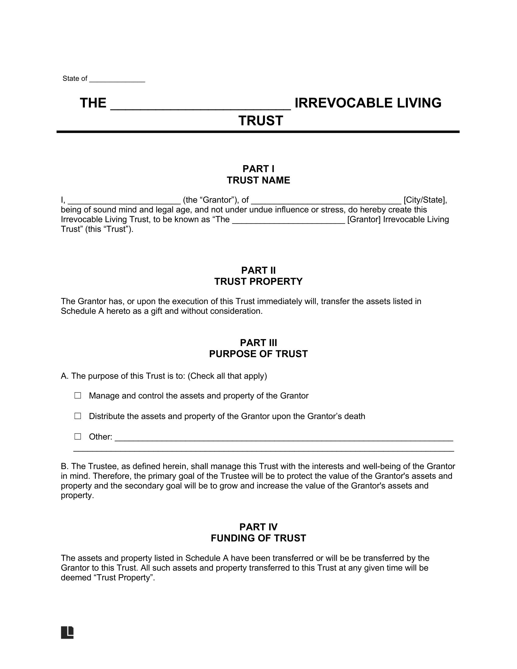 Irrevocable Trust Template Create A Permanent Estate Plan