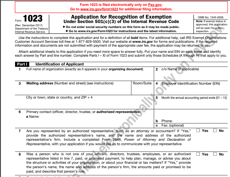 IRS Form 1023 Application For Recognition Of Exemption Under Section IRS Form 1023 Application For Recognition Of Exemption Under Section