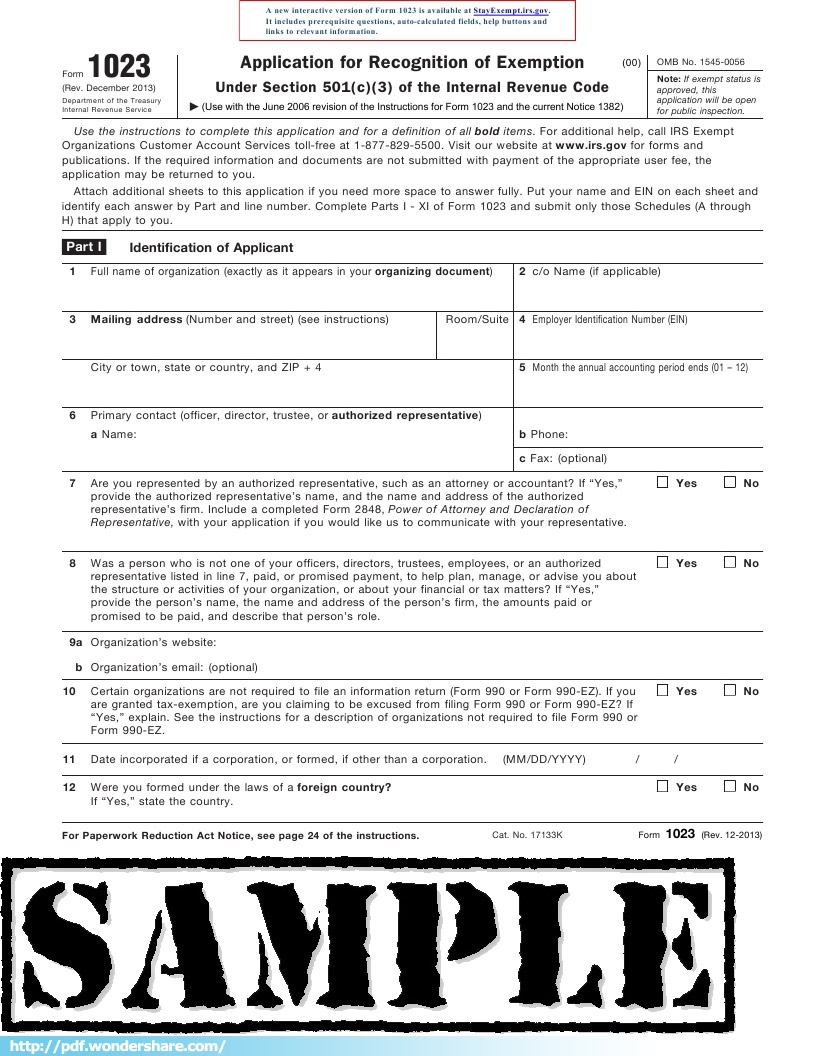 IRS Form 1023 Free Download Create Edit Fill Print