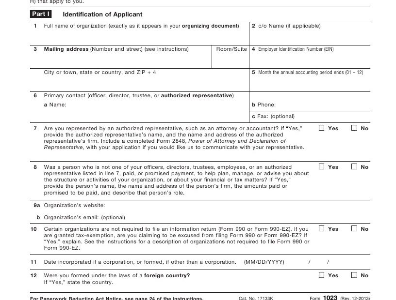 IRS Form 1023 Free Download Create Edit Fill Print
