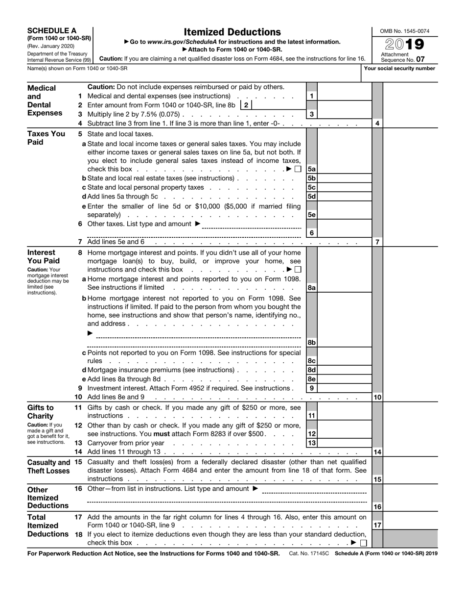 IRS Form 1040 1040 SR Schedule A 2019 Fill Out Sign Online And Download Fillable PDF Templateroller