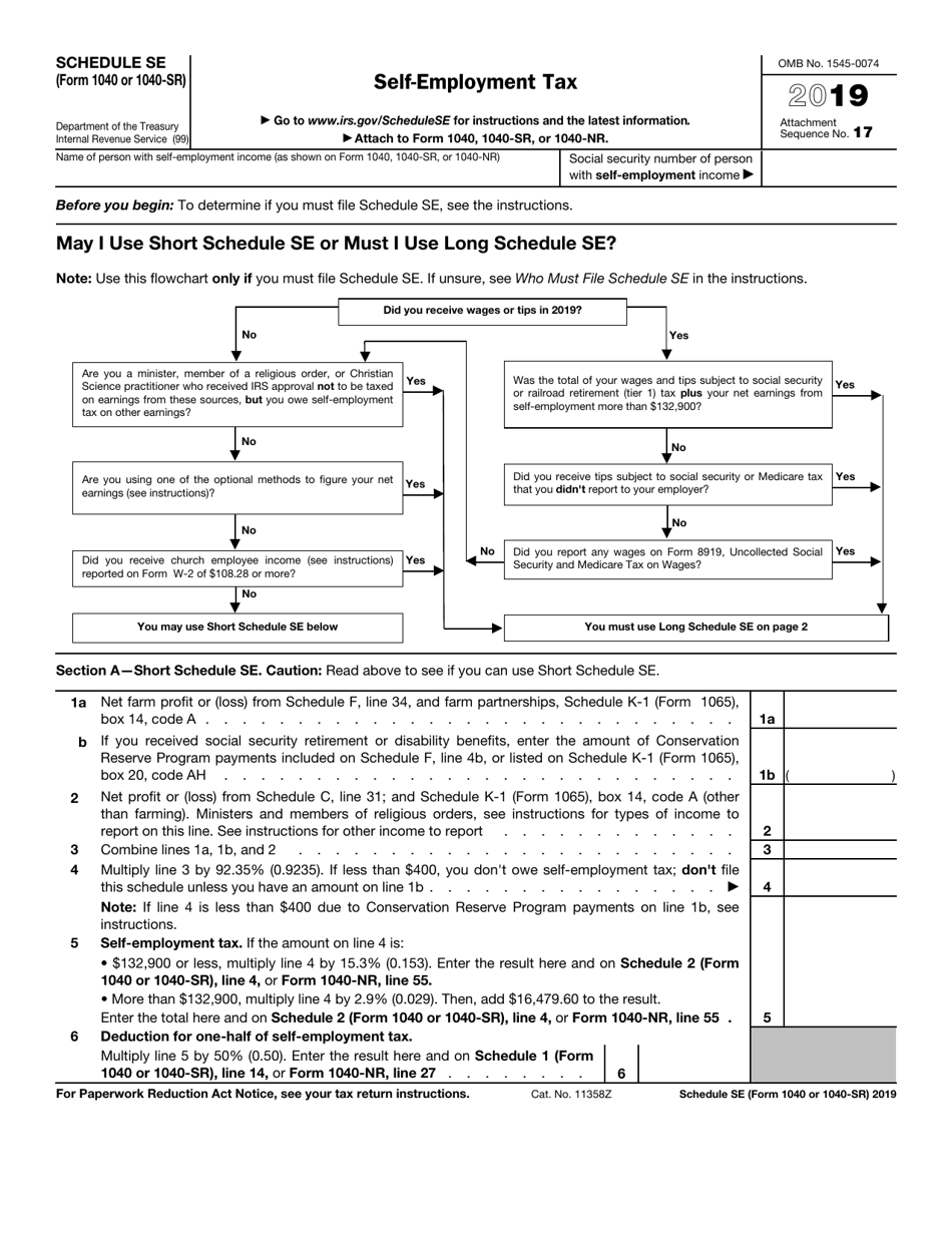 IRS Form 1040 1040 SR Schedule SE 2019 Fill Out Sign Online And Download Fillable PDF Templateroller