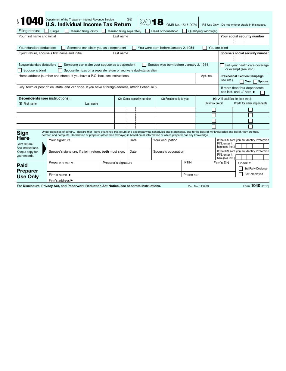 IRS Form 1040 2018 Fill Out Sign Online And Download Fillable PDF Templateroller