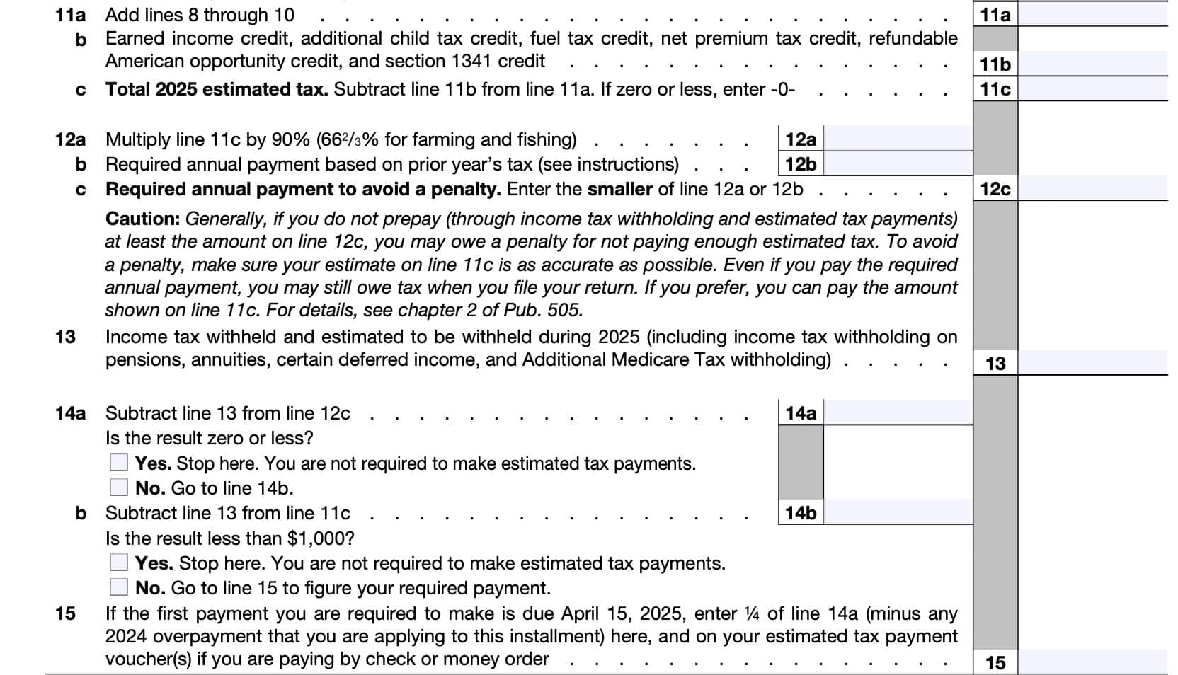 IRS Form 1040 ES Instructions Estimated Tax Payments