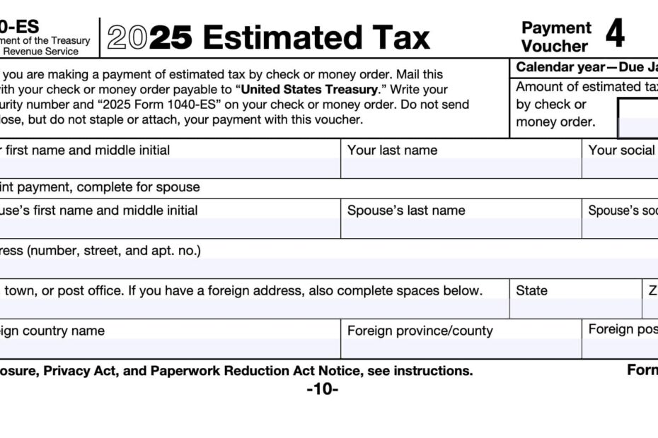 IRS Form 1040 ES Instructions Estimated Tax Payments